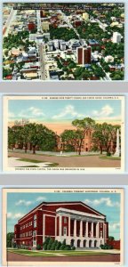 3 Postcards COLUMBIA, SC ~ Business Section, Auditorium & Trinity Church c1940s