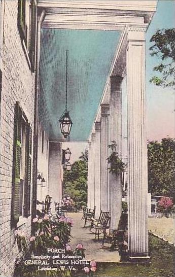 West Virginia Lewisburg General Lewis Hotel Porch Handcolored Albertype