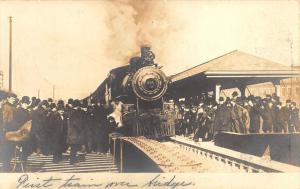 Haverhill MA Railroad Station Train Depot 1st Train on Bridge RPPC