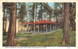 Mackinaw City Michigan~State Park Camping Ground~Picnic Pavilion~1933 Postcard