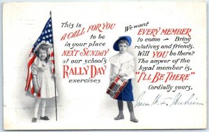 Postcard - Rally Day Invitation Card with Children Flag Picture/Art Print