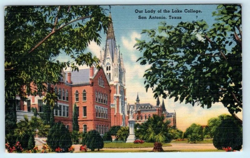 SAN ANTONIO, Texas TX ~ Campus OUR LADY of the LAKE COLLEGE 1947 Linen Postcard