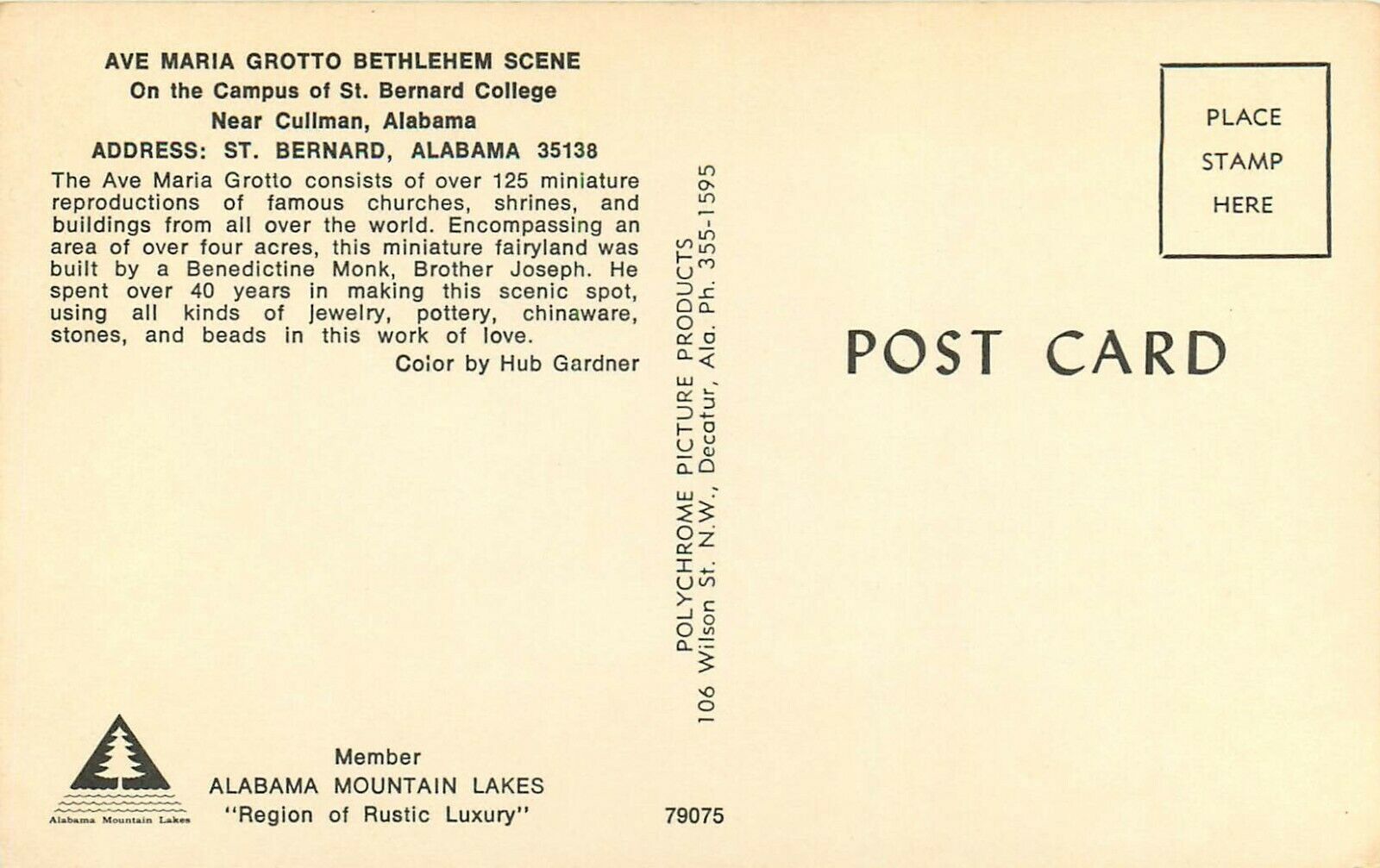 Ave Maria Grotto Bethlehem St Bernard College Cullman Alabama Postcard