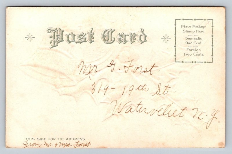 Christmas Greetings  Xmas  Silver Bells  Holly    Postcard