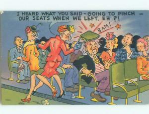 Unused Pre-Chrome risque WOMAN MISUNDERSTANDS THE PHRASE - PINCH OUR SEATS J3742