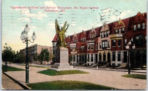 VINTAGE POSTCARD CONFEDERATE SOLDIERS AND SAILORS MONUMENT AT BALTIMORE MD 1908