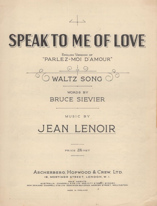 Speak To Me Of Love Jean Lenoir Old Sheet Music