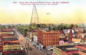 San Jose CA Electric Tower Street View Store Fronts Postcard