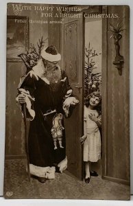Father Christmas Long Robed Santa & Girl Old World Christmas Postcard F14