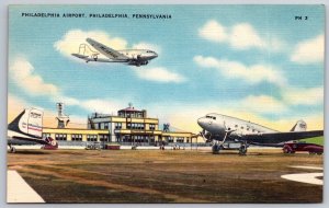Philadelphia Pennsylvania~Ground View @ Airport W/ Planes~Vintage Linen Postcard