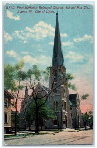 1913 First Methodist Episcopal Church Aurora Illinois IL City of Lights Postcard