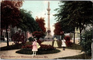 Public Square and Monument, Baltimore MD c1908 Vintage Postcard Y16