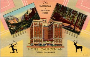 Linen Postcard Hotel Californian, Gateway to National Parks in Fresno California