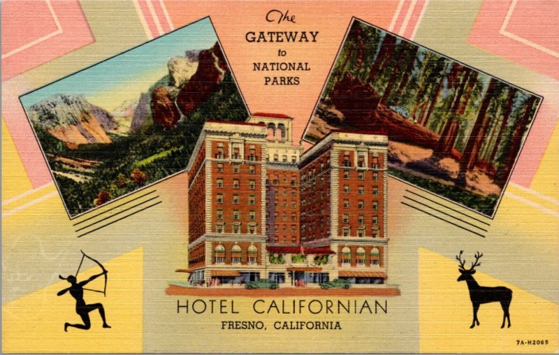 Linen Postcard Hotel Californian, Gateway to National Parks in Fresno California