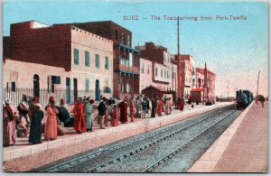 The Train Arriving From Port Tewfik Train Station Railroad Buildings Postcard