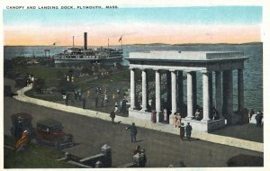 Vintage Postcard 1920's Canopy And Landing Dock Plymouth Massachusetts Tichnor