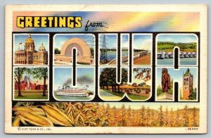 Large Letter Greetings From Iowa  1943  Postcard