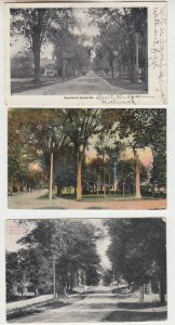 P2797, 3 dif 1907,1909,1910 postcards street scenes gorham maine