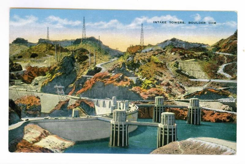 Intake Towers, Boulder Dam, Nevada, unused Linen Potcard