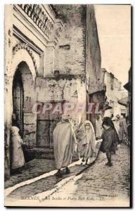 Old Postcard Meknes Souks and door Bah Kau