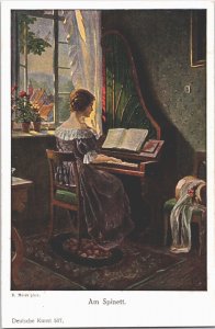 Am Spinett E. Horst Pinx Lady Piano Vintage Postcard 09.07