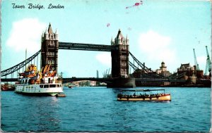 Tower Bridge London Great Britain Historic Landmark Chrome Cancel WOB Postcard 