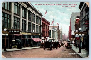 1909 Looking Down Sixth Street From Wabasha Carriage St. Paul Minnesota Postcard