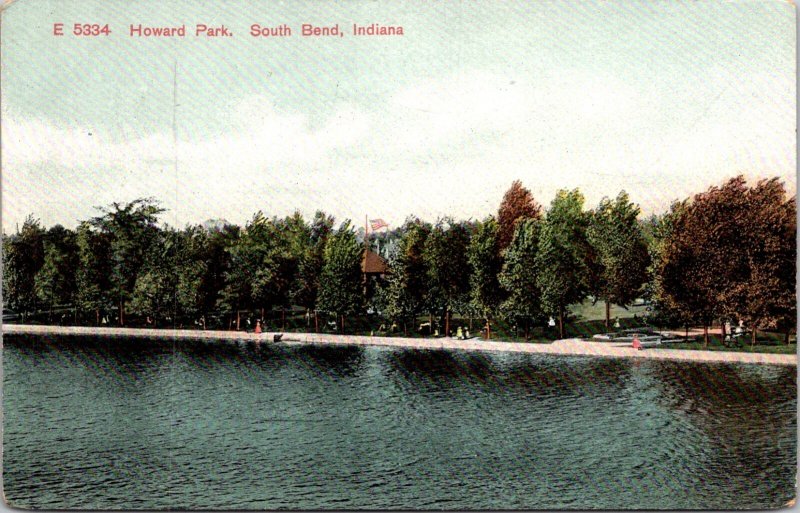 Antique Postcard Divided Back Howard Park South Bend Indiana IN Lake Shore Flag