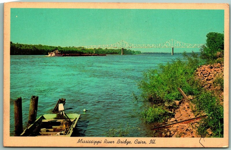 Mississippi River Bridge Cairo IL Illinois UNP Unused Chrome Postcard G3