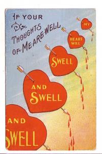 Your Thoughts of Me Are Well, Hearts w Dripping Arrows, Used 1910, Nova Scotia