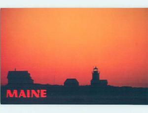 1980's LIGHTHOUSE AT SUNSET Goat Island - Near Kennebunkport Maine ME H4605