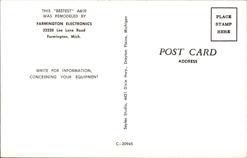 Farmington Michigan Electronics Tube Tester A610 c1950-60s Vintage Postcard