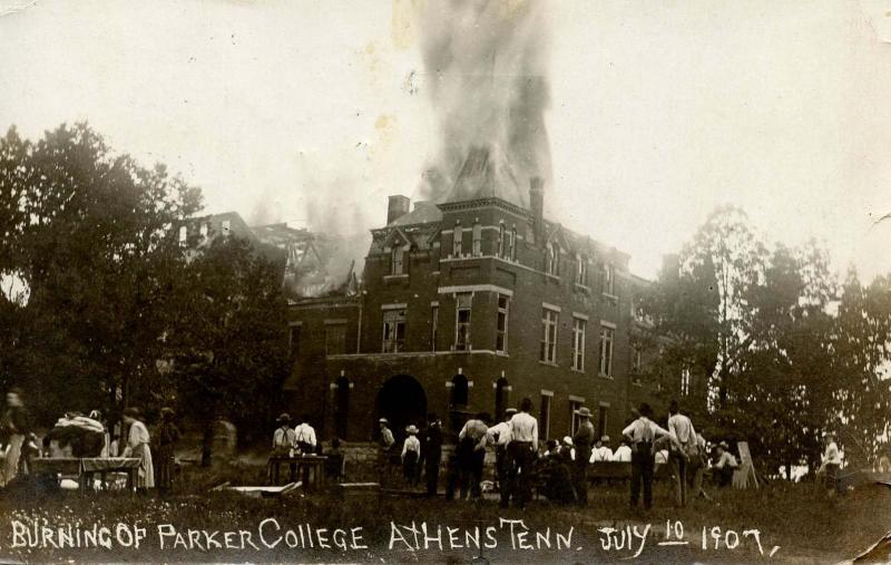 TN - Athens. July 10, 1907. Burning of Parker College (Fire Disaster).  *RPPC...