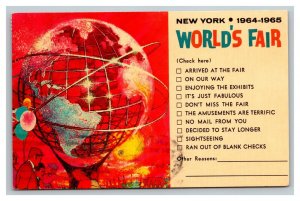 Vintage 1964 Postcard New York World's Fair Checklist Card Giant Globe NICE