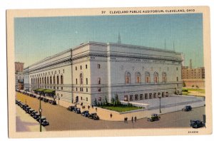 P3216 old postcard cars autos scene cleveland public auditorium ohio