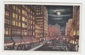 P2103, old postcard many people trolly etc night full moon main st. buffalo ny