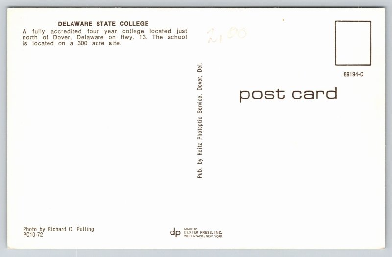 Dover Delaware~Air View State College~Vintage Postcard