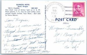 BEND, Oregon  OR   Roadside  RAINBOW MOTEL  1964   Postcard