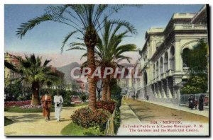 Old Postcard Menton The Public Garden and the Municipal Casino