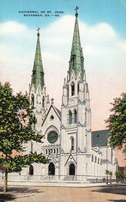 Vintage Postcard Cathedral Of St. John Savannah Georgia GA Coastal News Co. Pub.