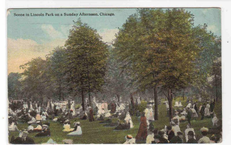 Lincoln Park Sunday Afternoon Crowd Chicago Illinois 1912 postcard