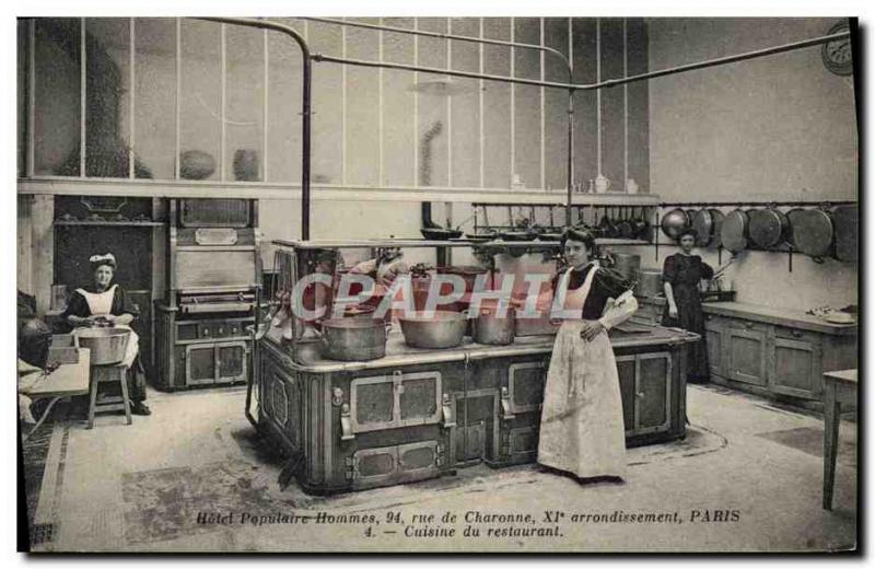 Old Postcard popular men Hotel Rue de Charonne Paris restaurant kitchen