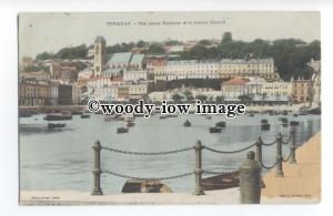 tq1423 - The Inner Harbour and St.John's Church across Bay, Torquay - Postcard