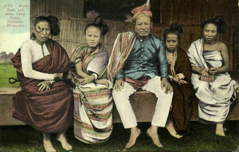 philippines, Camp Vicars, Mindanao, Moro Datto and Wifes (1910s) Postcard