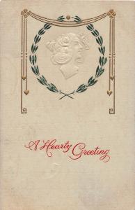 C92/ Artist Signed Postcard c1910 Hearty Greeting Woman Art Nouveau Logan Ohio 7