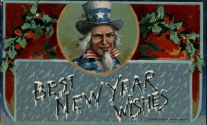 Patriotic New Year Wishes - Uncle Sam c1910 Postcard