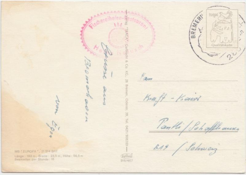 MS EUROPA, used Postcard