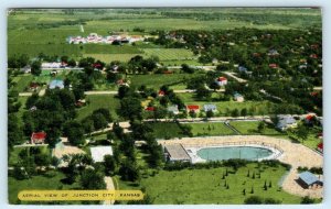 JUNCTION CITY, Kansas KS ~ AERIAL VIEW Swimming Pool Geary County 1954 Postcard