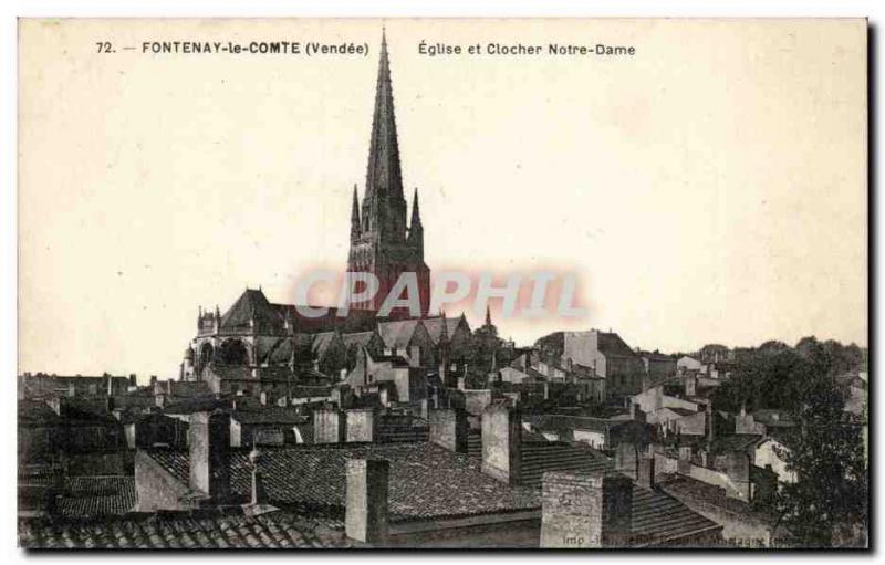 Fontenay le Comte Old Postcard Church and bell tower of Notre Dame