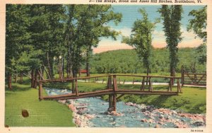 Vintage Postcard 1930's The Bridge Brook & Ames Hill Birches Brattleboro Vermont